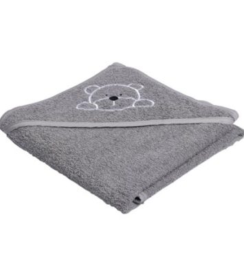 babyhåndklæde i grå med bamseprint